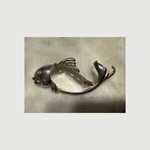 Rare Extra Large Vintage Jelly Belly Fish Brooch With Lucite Body & Coral Eyes